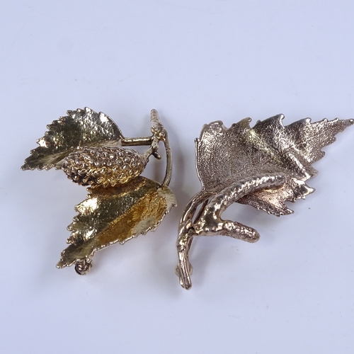 857 - Various Danish sterling silver-gilt floral brooches and pendant, makers include Flora Danica, Askim ... 