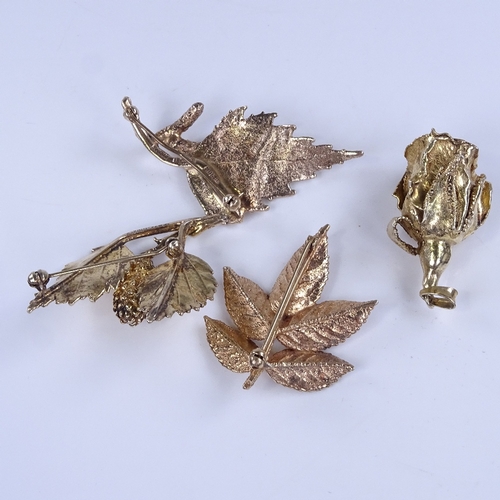 857 - Various Danish sterling silver-gilt floral brooches and pendant, makers include Flora Danica, Askim ... 