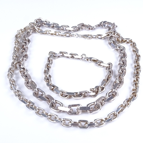 859 - 2 modern sterling silver chain link necklaces, both 44cm, and a matching silver bracelet, 18cm, 127.... 