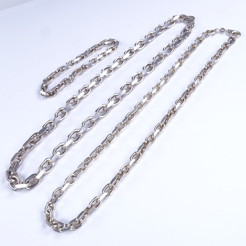 859 - 2 modern sterling silver chain link necklaces, both 44cm, and a matching silver bracelet, 18cm, 127.... 