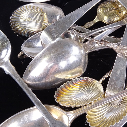 938 - Various silver flatware, including Georgian sauce ladle, shell teaspoons etc, 9.3oz total