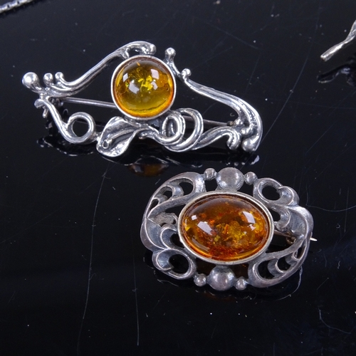 956 - Various Danish silver and amber jewellery, comprising necklace and 3 brooches, makers include Niels ... 