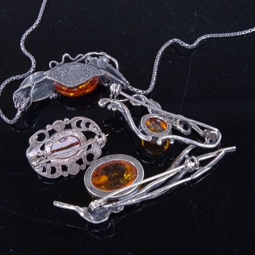 956 - Various Danish silver and amber jewellery, comprising necklace and 3 brooches, makers include Niels ... 