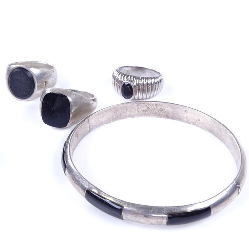 958 - Various Danish sterling silver and black enamel and stone set jewellery, including bangle, rings and... 