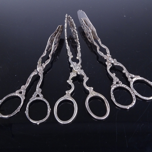 964 - 3 pairs of Swedish silver pastry tongs, largest length 15cm (3)