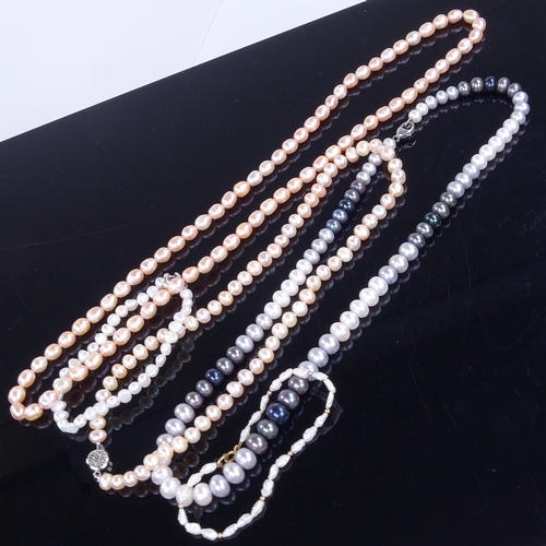 969 - 3 modern freshwater pearl necklaces, and 2 similar bracelets (5)