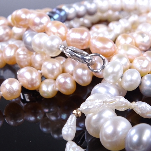 969 - 3 modern freshwater pearl necklaces, and 2 similar bracelets (5)