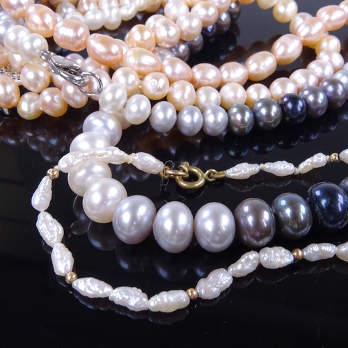 969 - 3 modern freshwater pearl necklaces, and 2 similar bracelets (5)