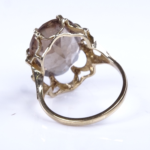 971 - A late 20th century 9ct gold smoky quartz dress ring, setting height 19.5mm, size M, 3.9g