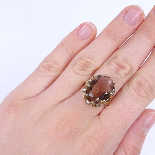 971 - A late 20th century 9ct gold smoky quartz dress ring, setting height 19.5mm, size M, 3.9g