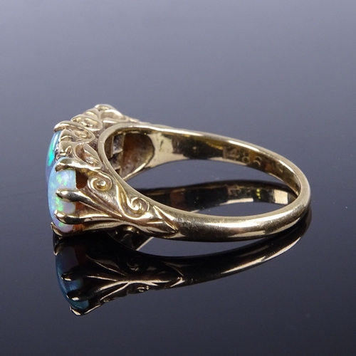 972 - An unmarked high carat gold cabochon opal and diamond half hoop ring, setting height 8.2mm, size N, ... 