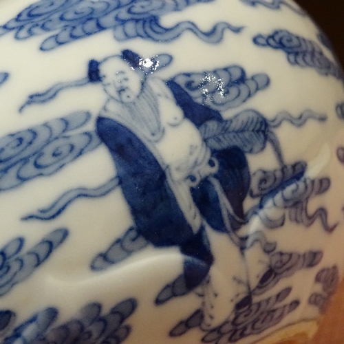 167 - A Chinese blue and white porcelain bowl, hand painted immortals, 4 character mark, diameter 13cm, he... 