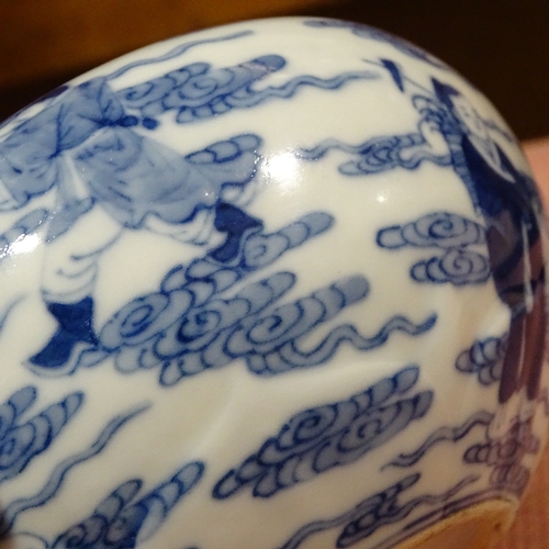 167 - A Chinese blue and white porcelain bowl, hand painted immortals, 4 character mark, diameter 13cm, he... 