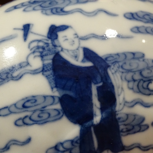 167 - A Chinese blue and white porcelain bowl, hand painted immortals, 4 character mark, diameter 13cm, he... 