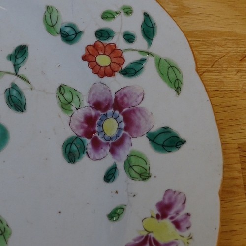 240 - A Chinese white glaze porcelain charger, with painted enamel flowers, diameter 38cm