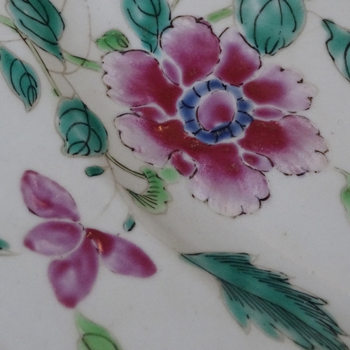 240 - A Chinese white glaze porcelain charger, with painted enamel flowers, diameter 38cm