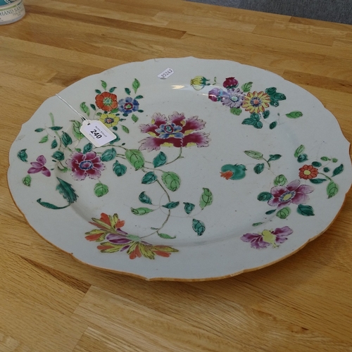 240 - A Chinese white glaze porcelain charger, with painted enamel flowers, diameter 38cm