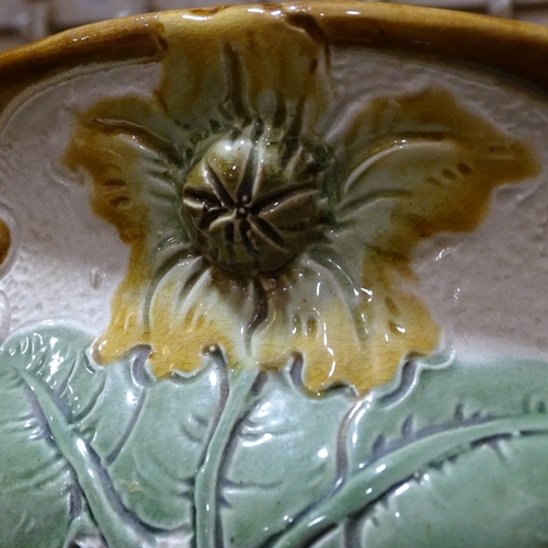 451 - A Burmantofts Majolica relief moulded jardiniere on pedestal, height 99cm