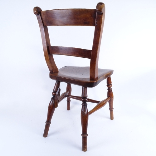 10 - An Antique elm-seated mahogany bar-back doll's kitchen chair, back leg professionally restored, seat... 