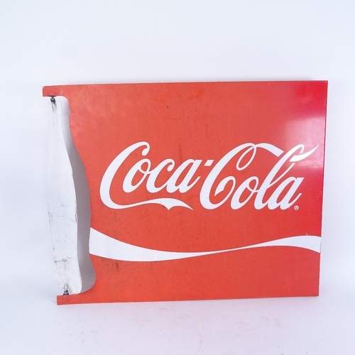 46 - A large Vintage red and white Coca-Cola advertising sign, with swivel bottle mount, 53cm x 65cm