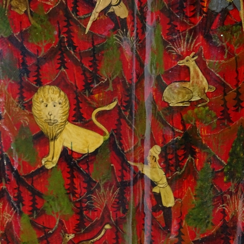 49 - An Indian Kashmir lacquered and hand painted papier mache wall pocket, made by Suffering Moses Srina... 