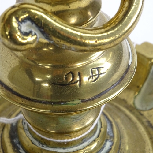 6 - A 19th century brass hanging incense burner, 2 character mark, height excluding chain 24cm