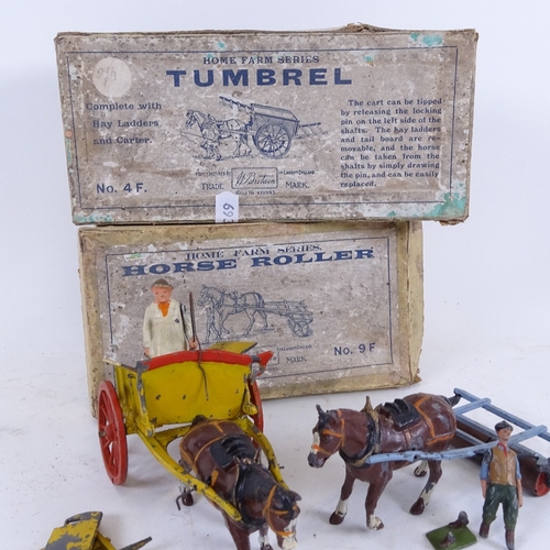 62 - 2 Vintage Britains Ltd Home Farm Series figurines, including Tumbrel, and Horse Roller, both boxed (... 