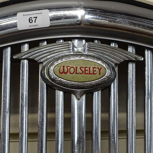 67 - A Vintage chrome Wolseley 6/80 Classic car radiator grille, width 52cm, height 77cm