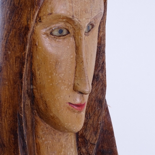 77 - John Collier, carved hardwood sculpture, female bust, signed and dated 1999, height 57cm