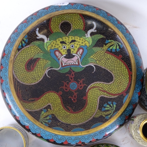 78 - Large quantity of various Oriental cloisonne enamel items, including vase, bowl, napkin rings and bo... 