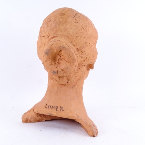 82 - Lomer, clay sculpture, female bust, signed, height 35cm