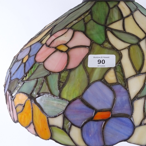 90 - A large Tiffany style leadlight glass table lamp, height 66cm, shade diameter 41cm