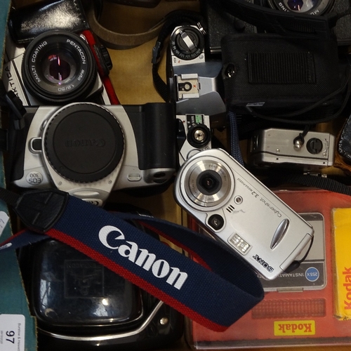 97 - Various Vintage cameras and equipment, including Cullmann tripod, Pentax, Minolta etc