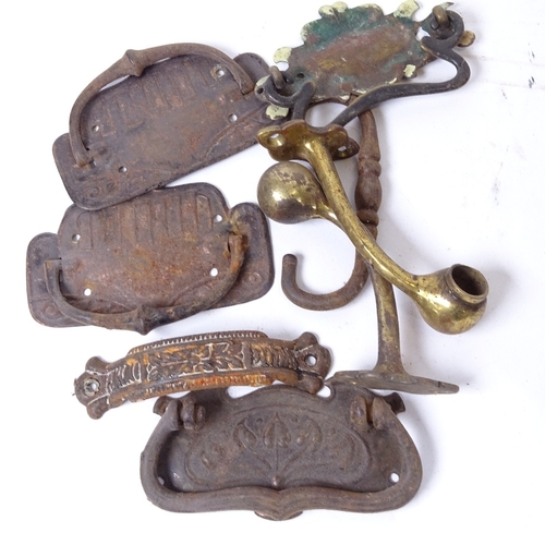 116 - Various furniture fittings, including castors, door escutcheons, brass bell plates etc