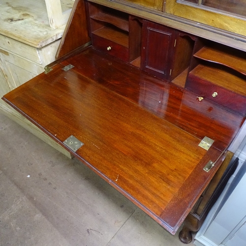 1312 - An Edwardian mahogany 2-section bureau bookcase, W87cm, H215cm