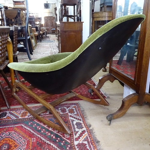 1342 - A mid-century Lurashell Gemini fibreglass teak rocking chair, by Walter Chenery