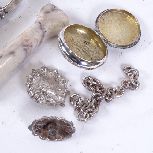 137 - Various collectables, including 2 desk seals, silver plated Vesta case, shell brooch etc