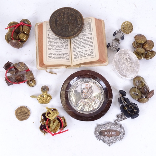 152 - Various collectables, including plaques, military buttons, plaster cameo etc