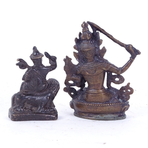 164 - 2 Chinese miniature bronze deities, including seated Buddha on lotus base, largest height 8cm (2)