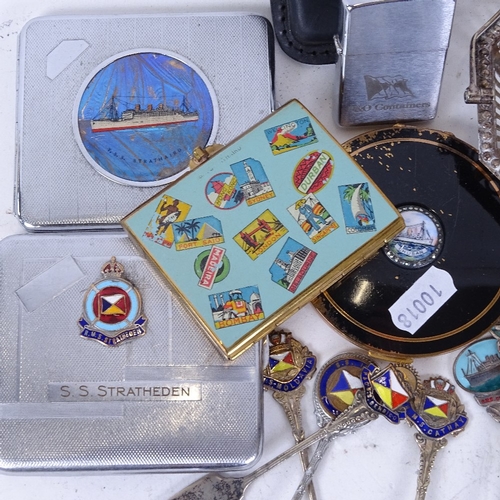 189 - Various collectables with enamelled boat emblems, including cigarette case, souvenir spoons, compact... 