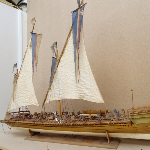 222 - 18th century French Lateen rigged galley, 5 guns, handmade model ship on stand, length 105cm, height... 