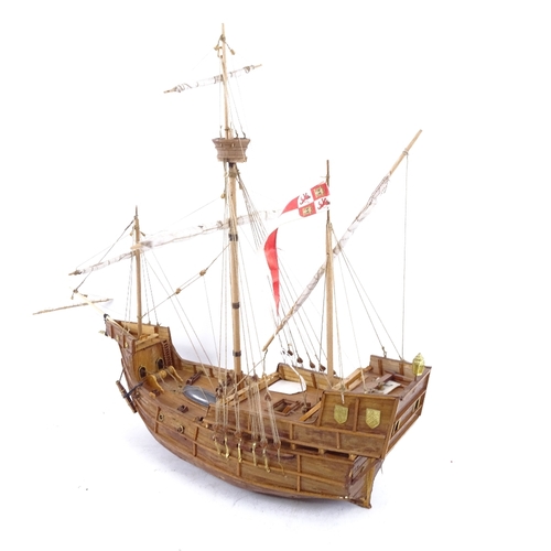 223 - 16th century Carrack, handmade model ship, length 54cm, height 49cm