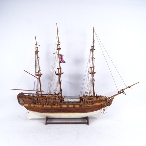 241 - HMS Pandora, an 18th century 24 gun frigate, handmade model ship on stand, length 75cm, height 60cm