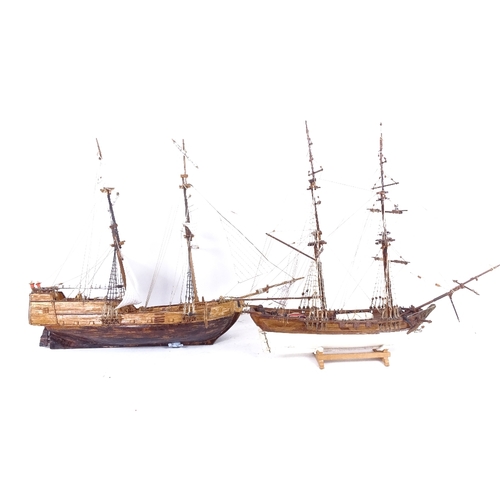 244 - 2 handmade model 19th century ships, largest length 52cm, height 38cm