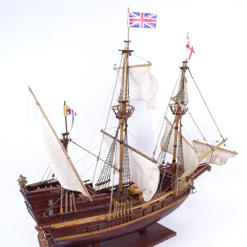 247 - Mayflower, handmade model ship on stand, length 68cm, height 60cm