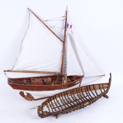 249 - 2 handmade model boats, including French fishing boat Le Camaret, largest length 54cm, height 46cm