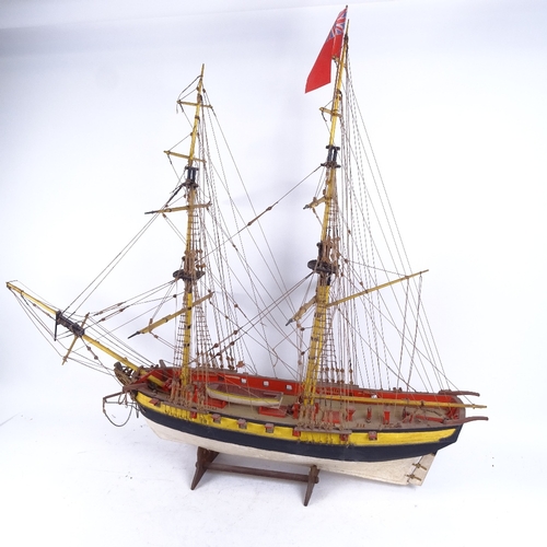 250 - A handmade model of the 18th century American sailing ship Lexington, on stand, length 88cm, height ... 