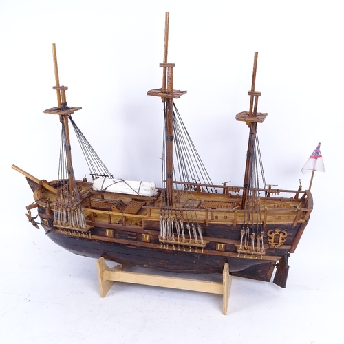 251 - A handmade model ship, on stand, length 59cm, height 50cm