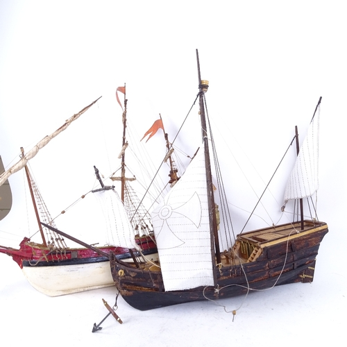 256 - A group of 3 handmade model ships, longest length 46cm, height 46cm