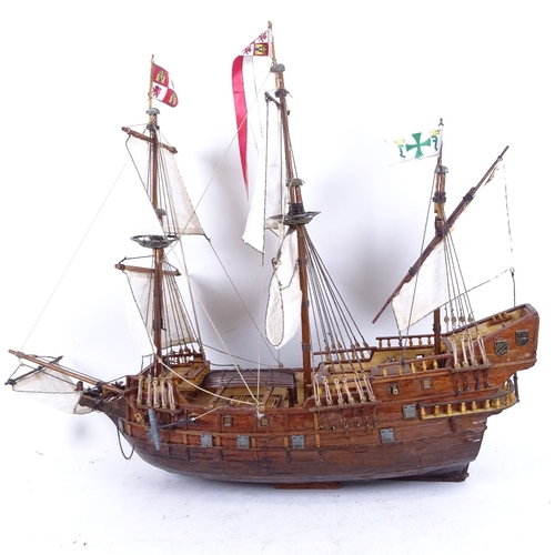 258 - A handmade model ship, replica of the San Francisco II of the Spanish Armada, length 58cm, height 50... 